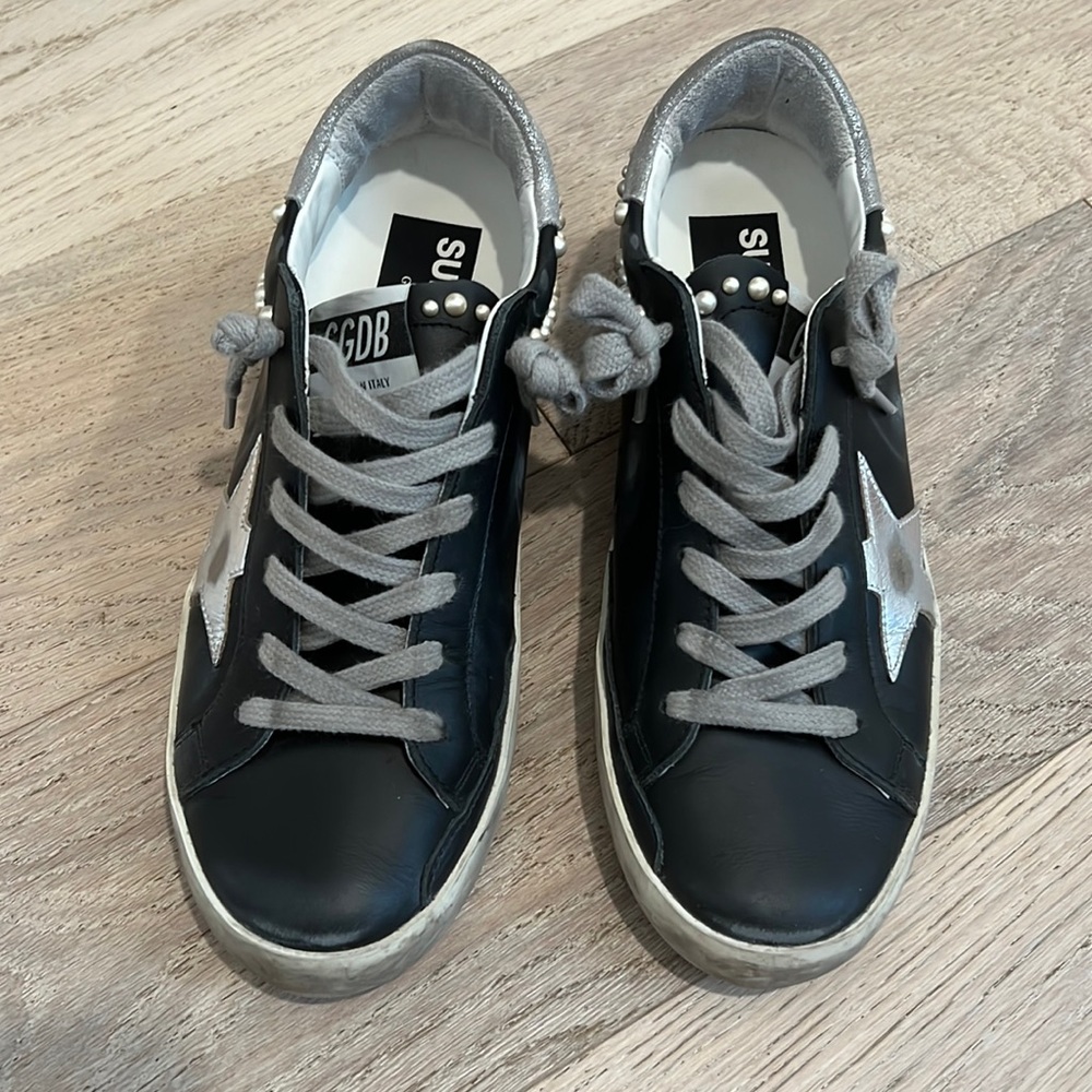 Black leather & pearl Golden Goose sneakers